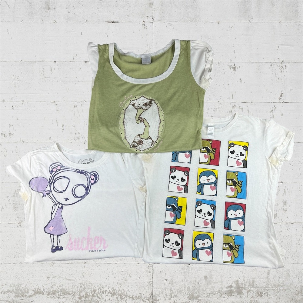 David & Goliath Kristen Ferrell Bundle T Shirt Lot of 3 Women L Y2K Emo Mallcore